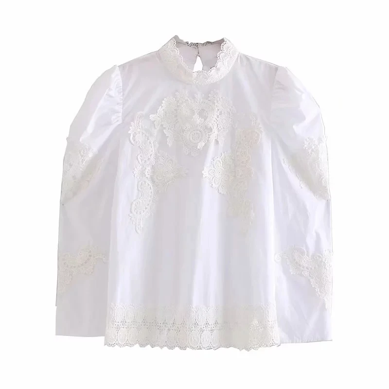 Увядший фон в английском стиле; элегантные, кружевные, лоскутные из поплина с цветочным принтом blusas mujer de moda кимоно блузка для женщин женские топы и блузы больших размеров - Цвет: Белый
