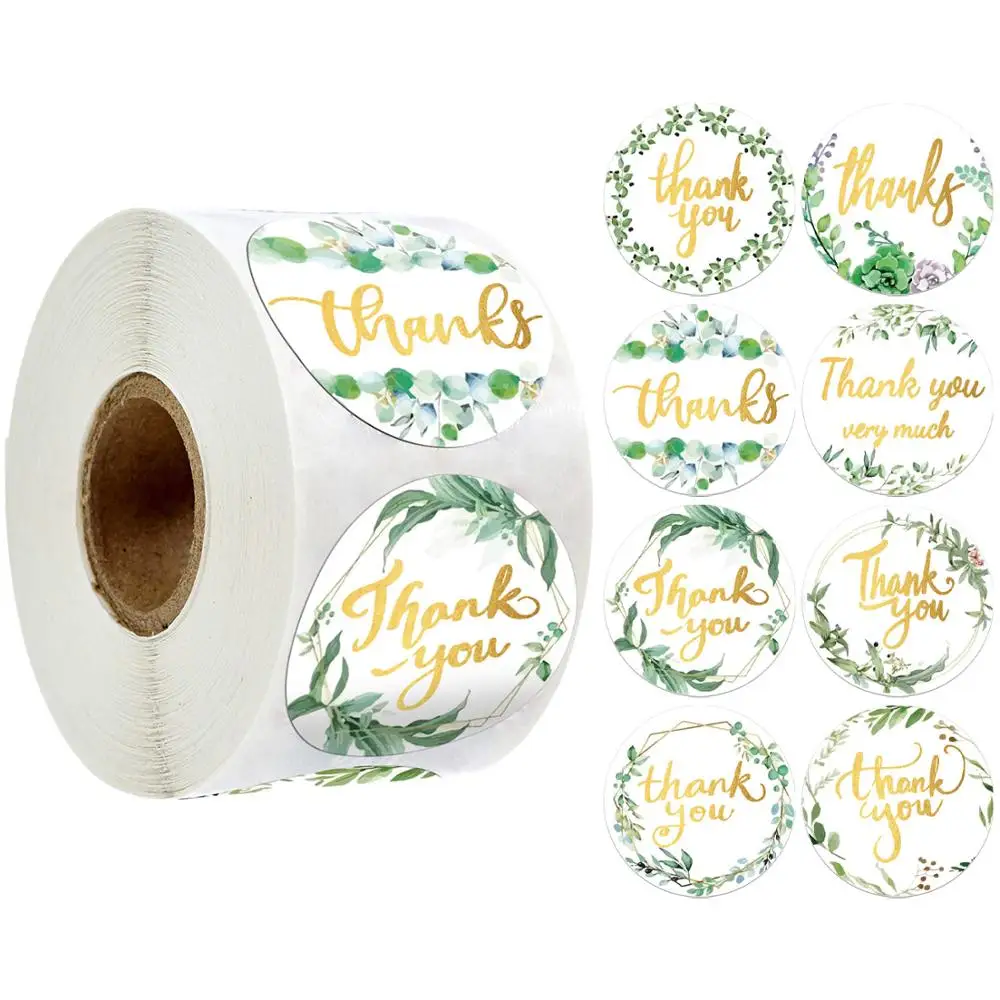 

Gold Foil Thank You Sticker 8 Designs 500pcs/roll for Gift Boxes Envelope Thank You Cards Sealing Labels Wedding Decor Sticker