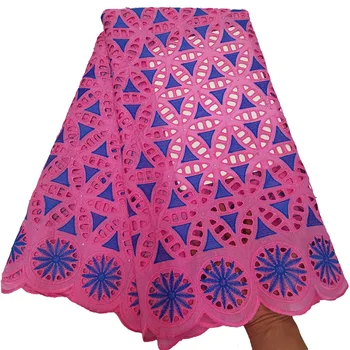 

Hollowed out design blue-pink color pattern with stones Cotton Fabric HLS134 Most popular high quality Swiss Voile Lace Fabric