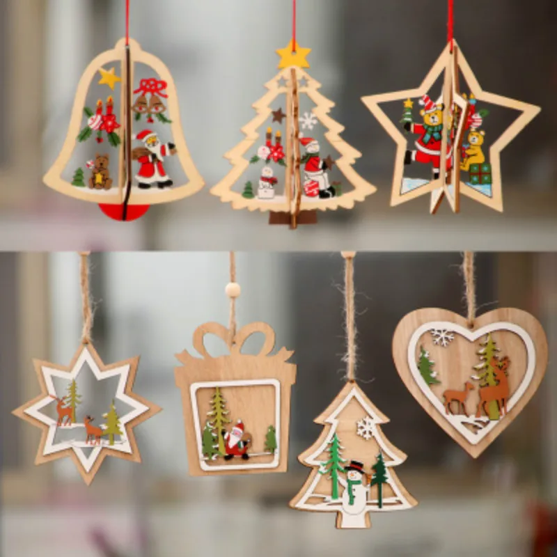 

Hot!1PC Creative Christmas Wooden Pendants Ornaments DIY Wood Crafts Xmas Tree Ornaments Christmas Party Decorations Kids Gift
