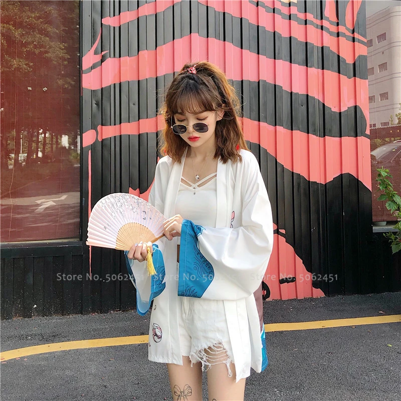 Для женщин Для мужчин японский пары одежда Yukata уличная кимоно Haori пальто самурая кардиган Harajuku Стиль Свободная блузка серия укиё-э куртки