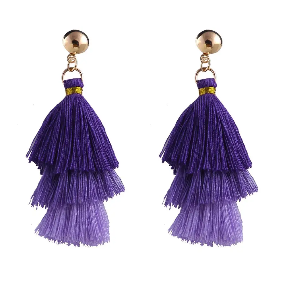 Qtian Boho Серьги-кисточки женские длинные висячие серьги для женщин девушек красные синие фиолетовые богемные массивные ювелирные изделия - Окраска металла: purple-3