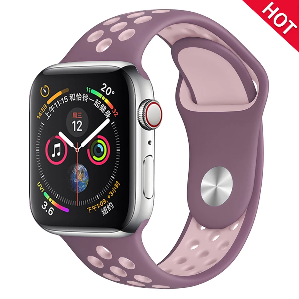 Purple light pink Мягкий силиконовый сменный спортивный ремешок для Apple Watch, 38 мм, 40 мм, серия 1, 2, 3, 4, 5, 42 мм, 44 мм, браслет на запястье, ремешок для iWatch Sports - Цвет ремешка: Purple light pink