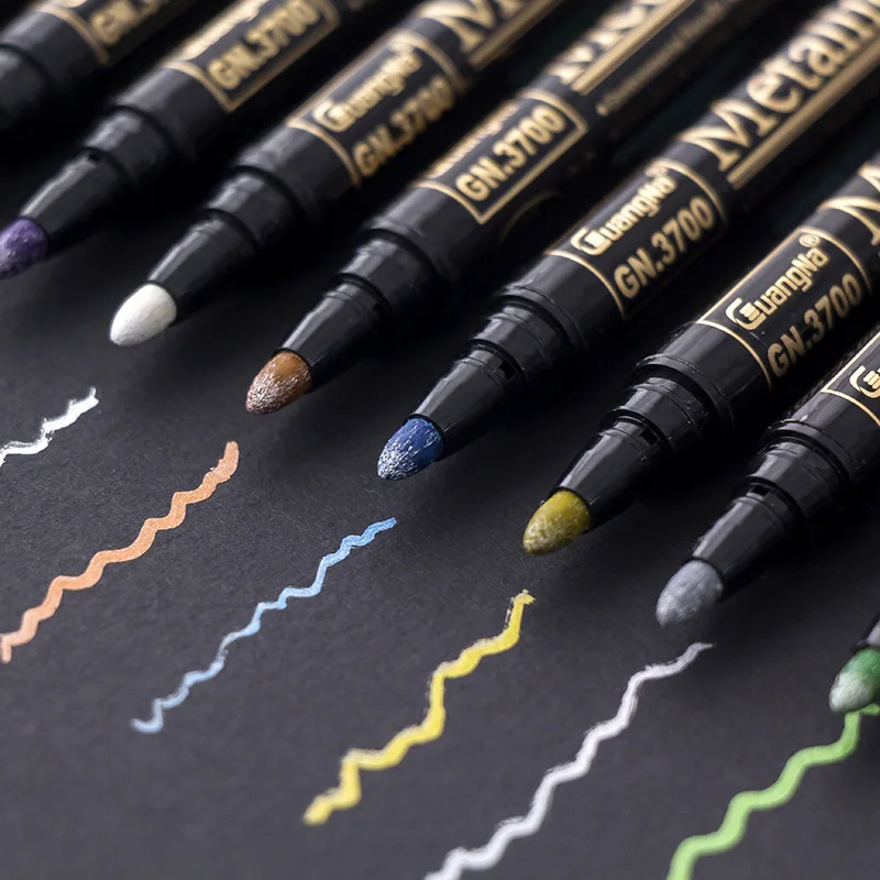 Металлические маркерные ручки, 12 цветов, металлические маркеры для рисования, маркеры для рукоделия, изготовление открыток, скрапбукинг, черная бумага, Перманентный Маркер - Цвет: round