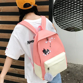 

Backpack Women Small Fresh And Cute Cat Schoolbag Junior High School Student Schoolbag Four-piece Set