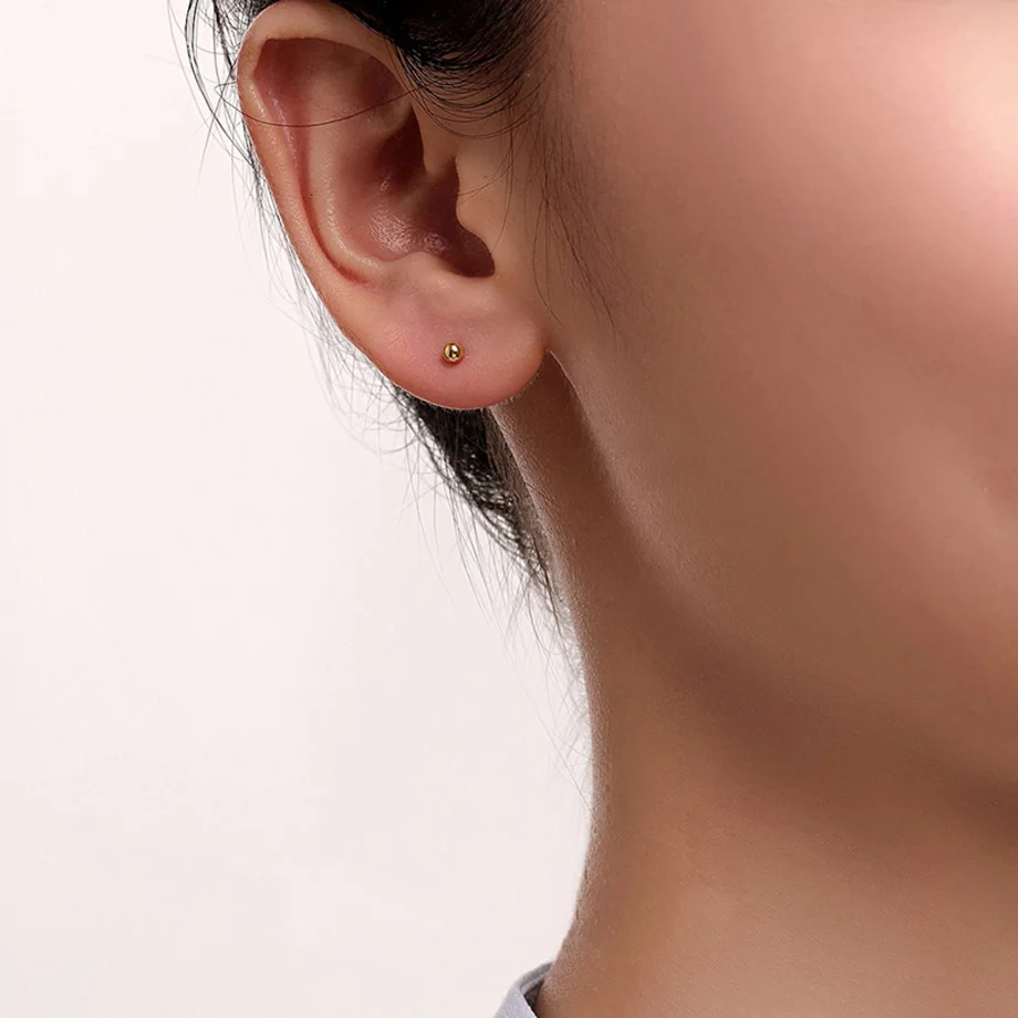 여성용 진짜 18K 골드 스터드 귀걸이, 순수 AU750 골드 볼 디자인, 심플한 패션, 파인 주얼리 선물