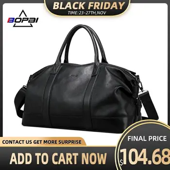 

BOPAI 2020 Genuine Leather Travel Duffle Bags Men Soft Top Layer Cow Leather Weekend Travel Bags Unisex Real Leather duffel Bags
