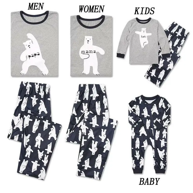 CYSINCOS New Casual Family Matching Pyjamas Set Cartoon Bear Kids Sleepwear Nightwear Christmas Family Matching Clothes