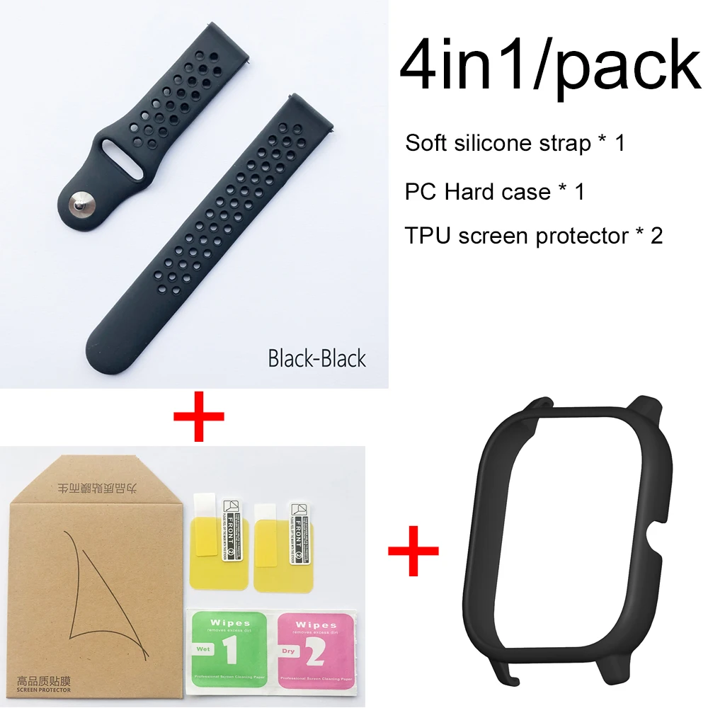 black-black case 4в1 для Xiaomi Huami Amazfit GTS ремешок мягкий спортивный браслет из силикона Smartwatch Браслет с PC чехол Защита экрана - Цвет: black-black case