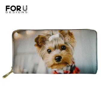 

FORUDESIGNS Women Long Wallets Lovely Yorkshire Animal Pattern Ladies Money Coin Bags Female Credit Card Holder Zippers Bags