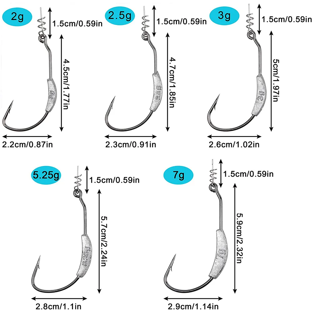 25Pcs Weighted Jig Head Worm Hooks Offset Curved Crank Barbed