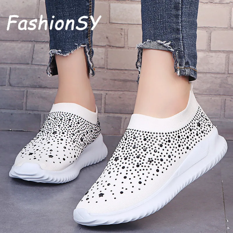 

Women Sneakers shoes Shiny Sock shoes woman Spring Autumn Comfortable Ladies Casual Loafers Shoes Slip On Female Vulcanize Shoes
