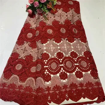 

5yards/lot RED High quality nigerian wedding african cord lace fabrics/most popular guipure cord lace fabric for party dress