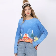 New Autumn Winter Women Knitted Sweater O Neck Full Sleeve Ladies Casual Pullovers Printed Female Jumper 2020 Pull De Noel Femme
