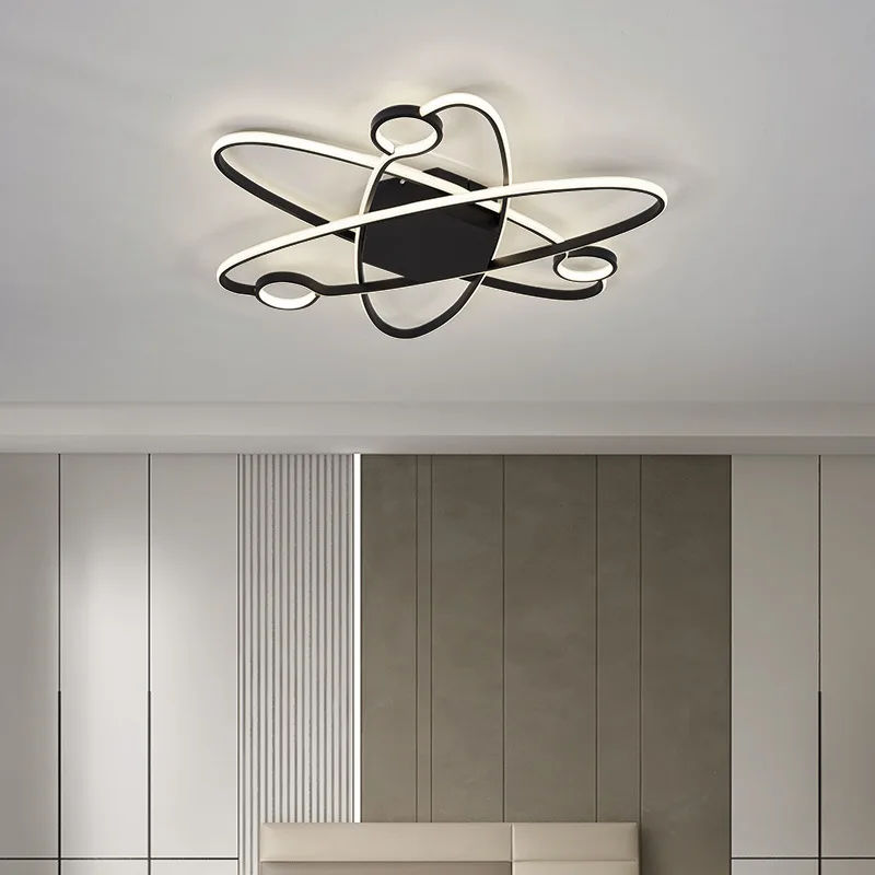 

Black Gold Modern LED Chandelier Lighting Bedroom Dining Living Room Study Loft Hall Ceiling Chandelier Aluminum Acrylic Lamp