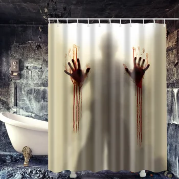 

Decorative Unique Bathroom Halloween Themed Bloody Hands Print Horror Shower Curtain Anti Mould Polyester Soft Waterproof Funny