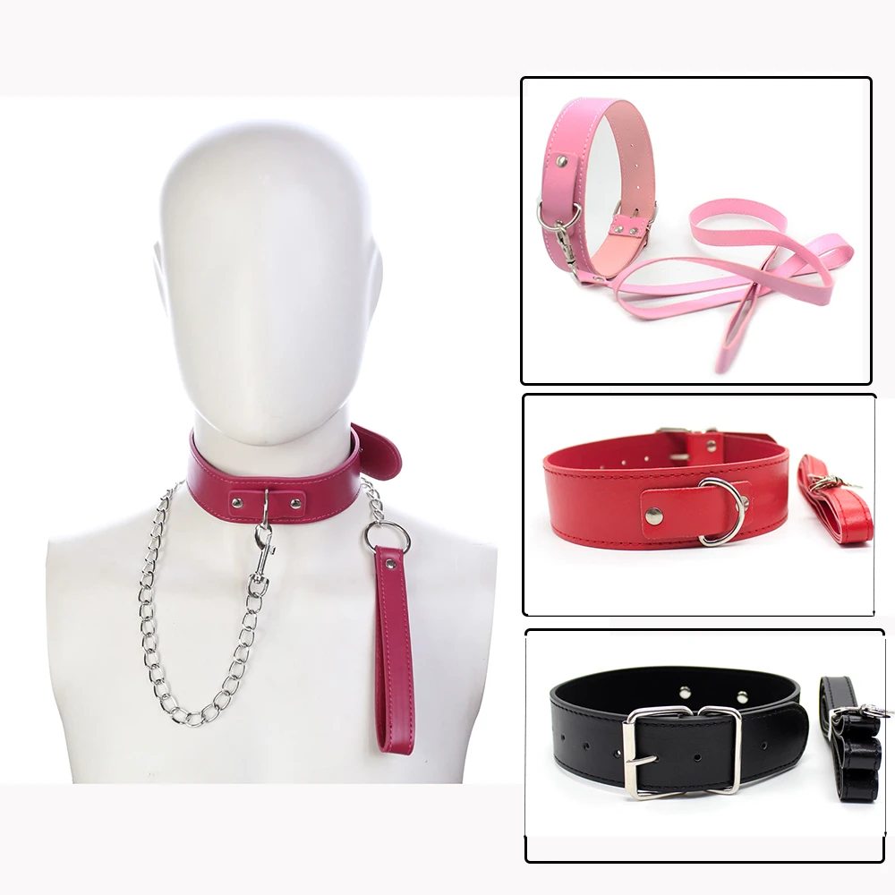 BDSM Bondage Sex Collar With Leash PU Leather Fetish Slave Harness