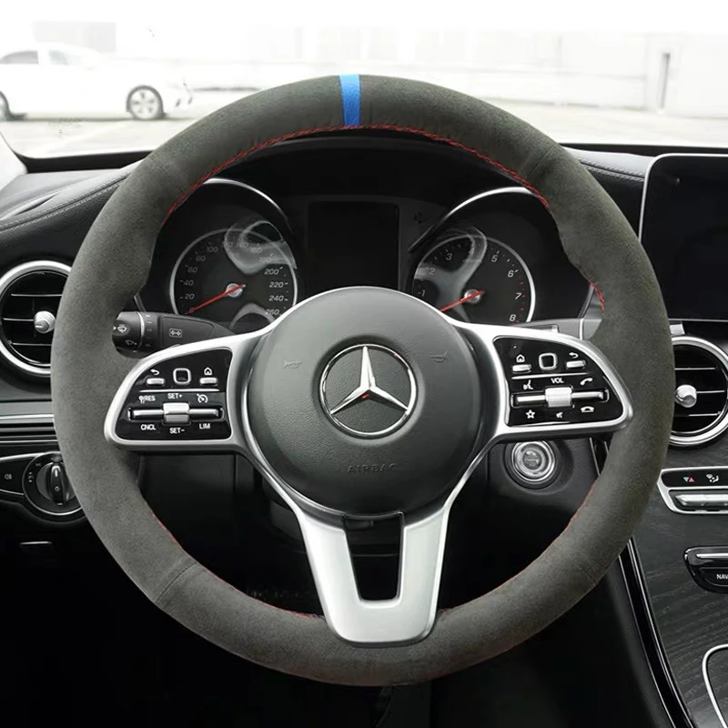 Leather Suede Steering Wheel Cover for Benz A B C E CLS GLC GLE GLS Class #BA53 