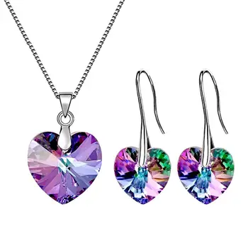 

Original Crystals From Swarovski Heart Pendant Necklaces Drop Earrings Jewelry Sets For Women Lovers Gift Drop Shipping
