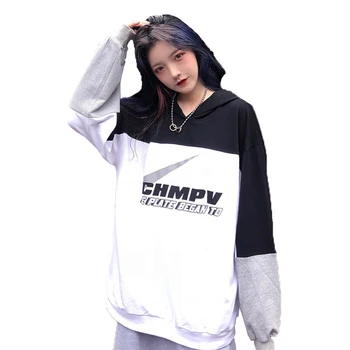 

Autumn Winter Thin Women's Suit Sweatshirt Contrast Letter Pattern Loose Enlarged Top Womens Hoodies Pullover Women Sweatshirt