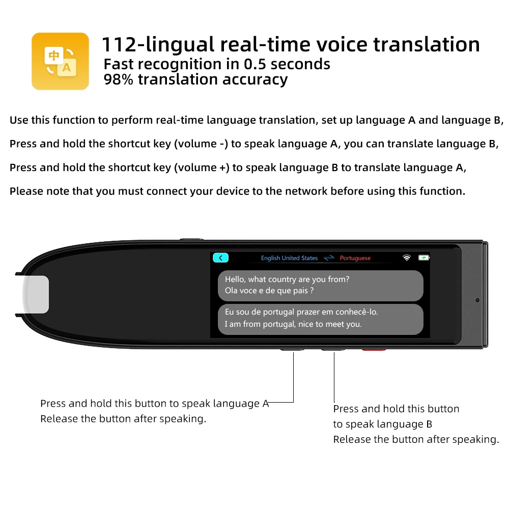Tradutor de digitalização de voz instantânea inteligente foto tradução  caneta 2.86 tela sensível ao toque wifi suporte offline 112 idiomas  tradução - AliExpress