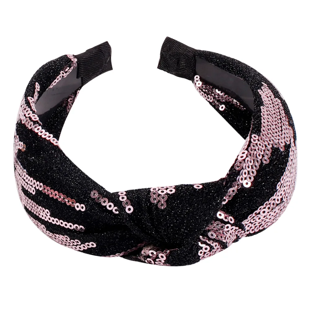 

The New Color Matching Sequins Headband Fashion Wild Cross Head Wrap Prom Leisure Street Beat Hair Bands For Women