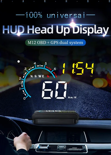 شاشة عرض أمامية M12 للسيارة GPS HUD OBD2 ، GPS ، مع غطاء عدسة ، زجاج أمامي ، جهاز عرض ، نظام إنذار الجهد الإلكتروني ، 2020-2