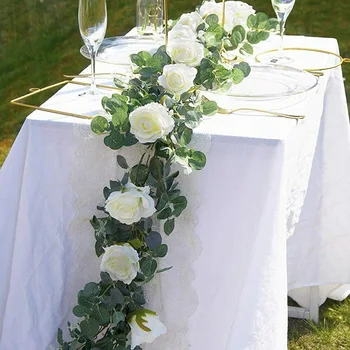 

Eucalyptus Garland With Roses 6Ft Artificial Vines Faux Silk Leaves Home Decor Green Eucalyptus Garland Leaves Vine Fake Vines