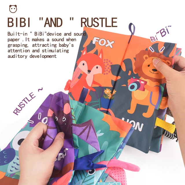 Baby Early Stimulation Tail Cloth Book Soft Sensory Interactive Toys Sound Paper Puzzle Health Cloth Book Rattle Tear Resistant 5