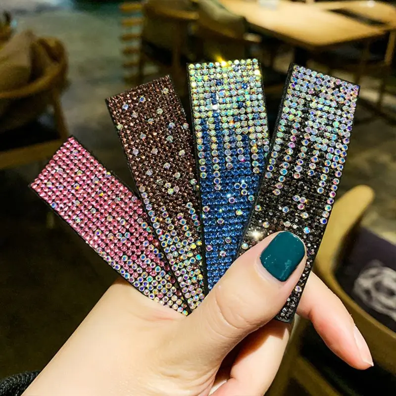 

Women Shimmer Full Rhinestone Big Hairpin Luxury Rectangle AB Reflective Contrast Colored BB Hair Clip Decorative Snap Barrettes
