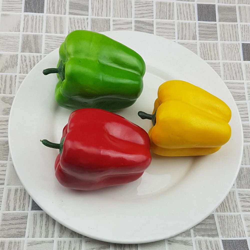  3pcs Artificial Chili Peppers Fake Vegetables Children Teaching Kitchen Decor - 4000343665118