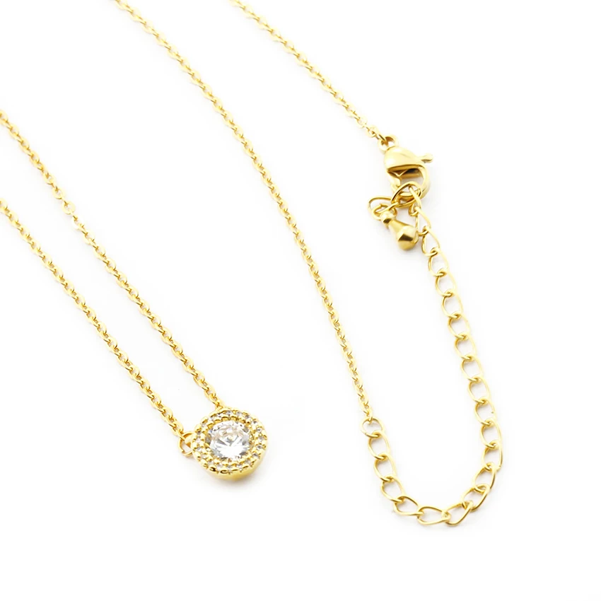 Стразы Bijoux Femme Kettingen Voor Vrouwen Цепочка Из Нержавеющей Стали CZ Круглая Подвеска Ожерелье для женщин ювелирные изделия в стиле бохо
