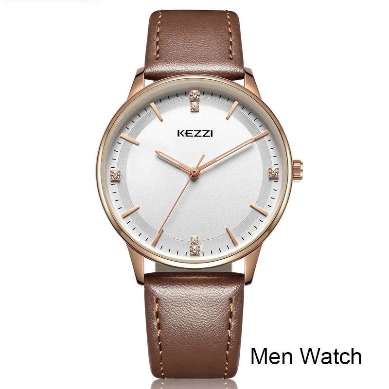 KEZZZI женское платье кварцевые часы модные повседневные кожаные Наручные часы для мужчин и женщин пара часы для влюбленных Relogio Masculino Reloj Mujer - Цвет: Coffee men watch