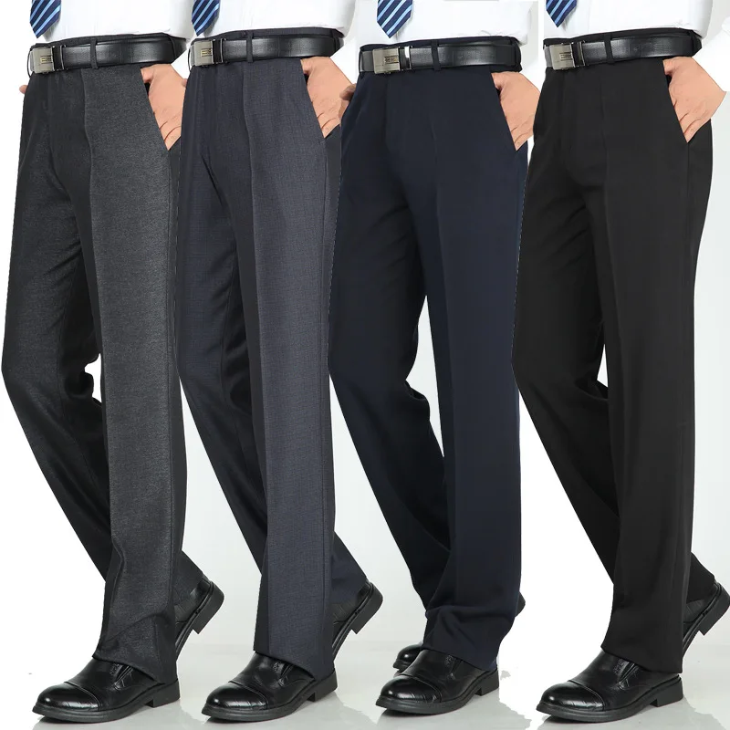 Nuevos pantalones de verano para hombre de cintura alta finos sueltos de negocios pantalones de traje Casual desgaste por lavado pantalones de vestir profesionales para hombres antiarrugas