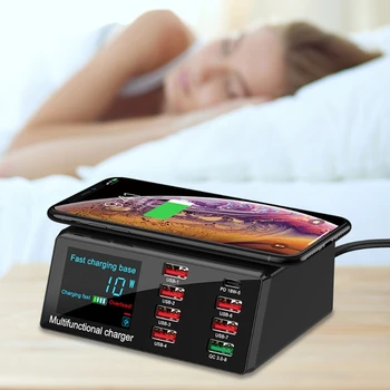 

8Port Type C PD QC3.0 USB Fast Charger 10W Wireless Charger Station LED Display M5TB