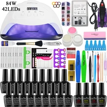 84/54/24 Вт лак для ногтей УФ-гель лак маникюрный набор для маникюра Комплект 10/18 Цвет гель Лаки комплект Фрезер для ногтей, сверлильный набор пилка для ногтей инструмент комплект гель-лака