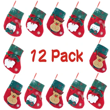 

12pcs/set Large Capacity Festival Holiday Portable Hanging Christmas Socks 3D Retro Party Home Tree Decoration Gift Packaging