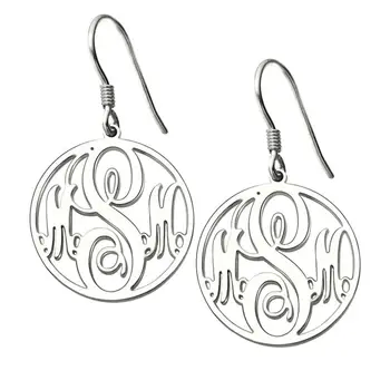 

925 sterling silver round personalized monogram earrings, ladies initials custom earrings gift