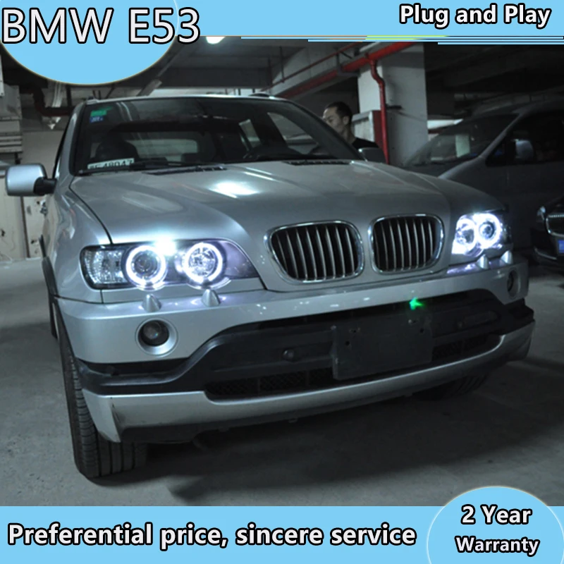 2 шт. фары для BMW X5 E53 светодиодные ангельские глазки фары 1998 1999 2000 2001 2002 2003 год с HID комплект E53 передние лампы