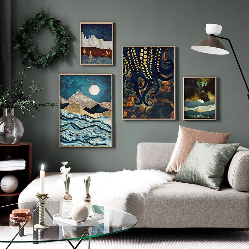 Affiche murale de Cactus de seiche, paysage abstrait, ciel étoilé, lys  Oriental, peinture sur toile et imprimés pour décoration de maison |  AliExpress