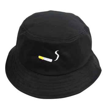 

AUAU-Cigarette Embroidery Bucket Hat for Men Women Hip Hop Fisherman Hat Adult Panama Bob Hat Summer Lovers Flat Hat