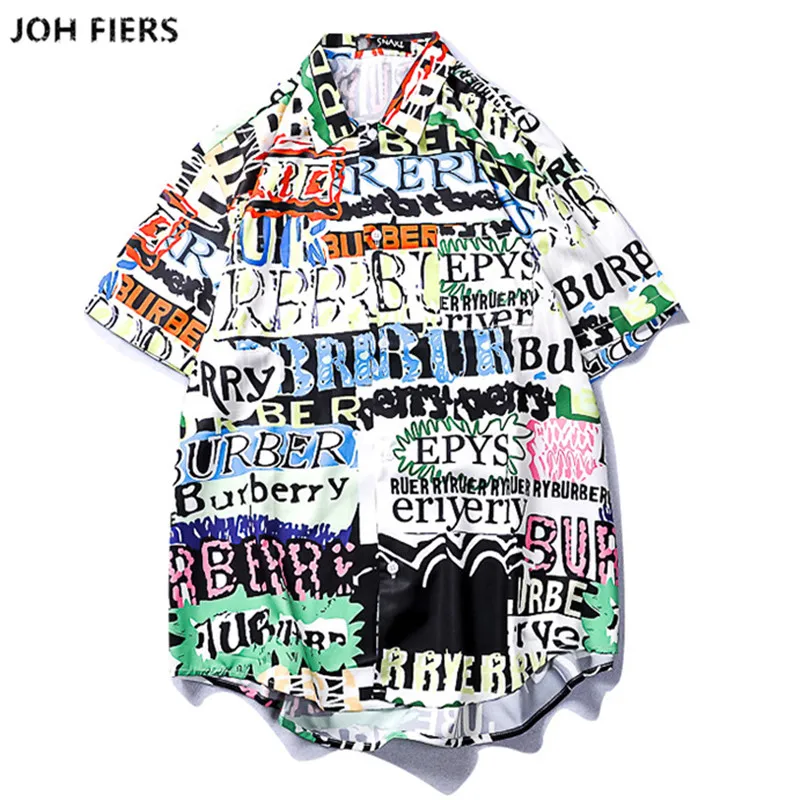 

New Print Hawaiian Shirts Men 2019 Summer Hip Hop Streetwear Harajuku Tees Shirts Casual Short Sleeve Tops Beach Shirt C849