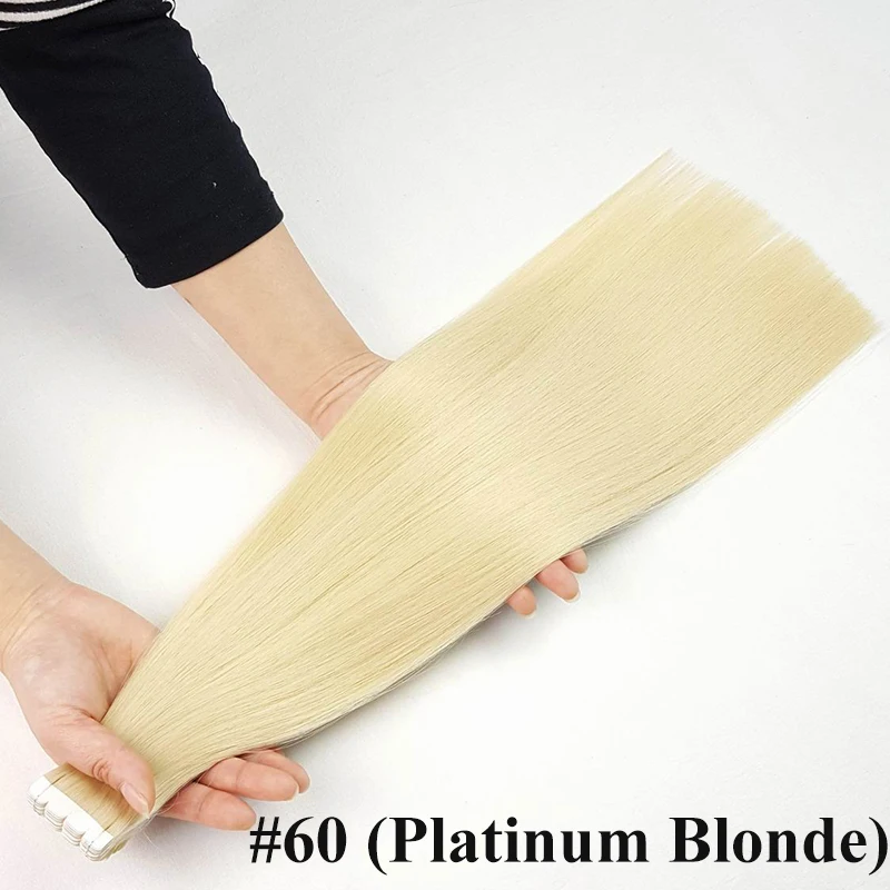 Color 60 ShowCoco ленты в Пряди человеческих волос для наращивания дважды обращается Салон Качество Девы выравнивание кутикулы двусторонняя клейкая Синий PU касета ons - Цвет: Color 60