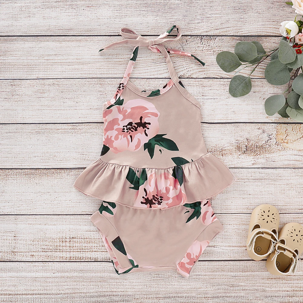 Summer Newborn Baby Girls Clothes Flower Halter Tops Shorts 2PCS Outfits Set