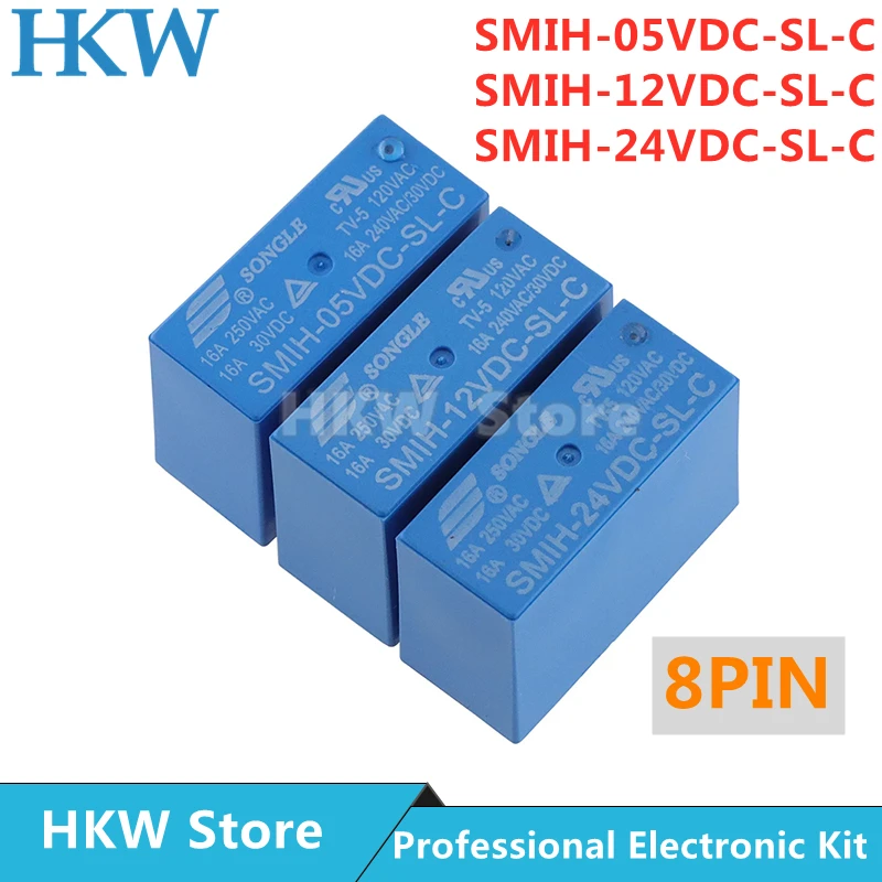 10pcs Relay SMIH-05VDC-SL-C SMIH-12VDC-SL-C SMIH-24VDC-SL-C 5V 12V 24V Relays 250V 16A  8PIN SMIH-05V 12V 24VDC-SL-A  6PIN