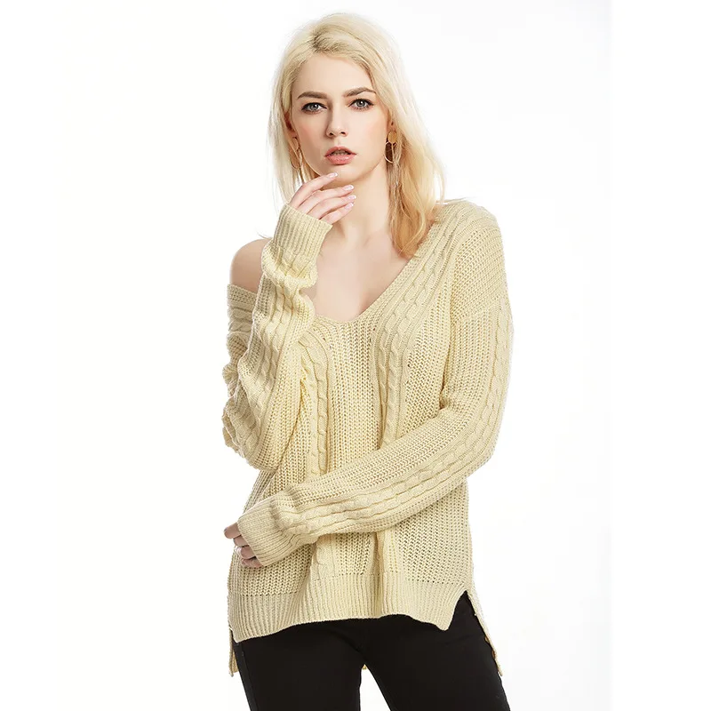 

Sweater Women 2019 Autumn Winter Solid Color Base Sweater Long Sleeve V Neck Fashion Loose Harajuku Loose Sweater Female Tops