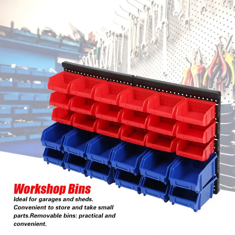 

30Pcs Wall Mounted Bins Part Bins Organizer with Panel Set for Garage Workshop Storage System Workshop Bin Domestic Delivery