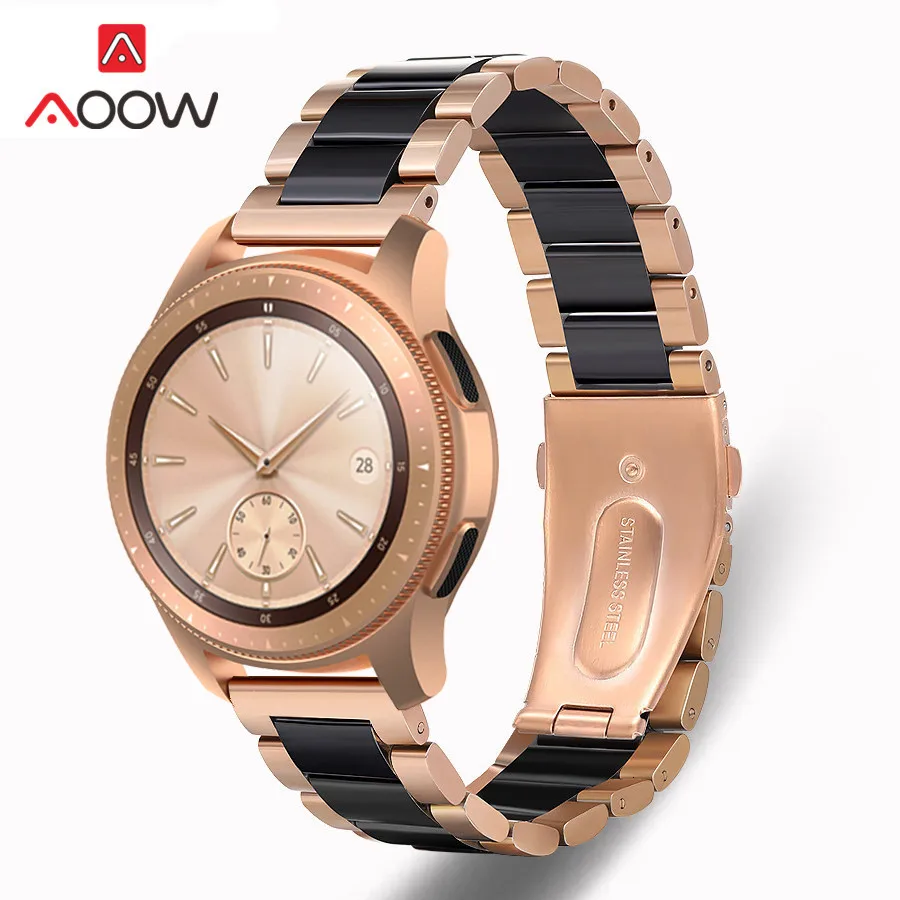22 мм керамический ремешок для часов из нержавеющей стали для samsung Galaxy Watch 46 мм gear S3 Amazfit huawei GT Роскошный металлический ремешок из розового золота