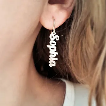 

Personalized Customized Earrings for Women Stainless Steel Gold Silver Color Custom Vertical Name Pendants 2020 Fashion Jewelry