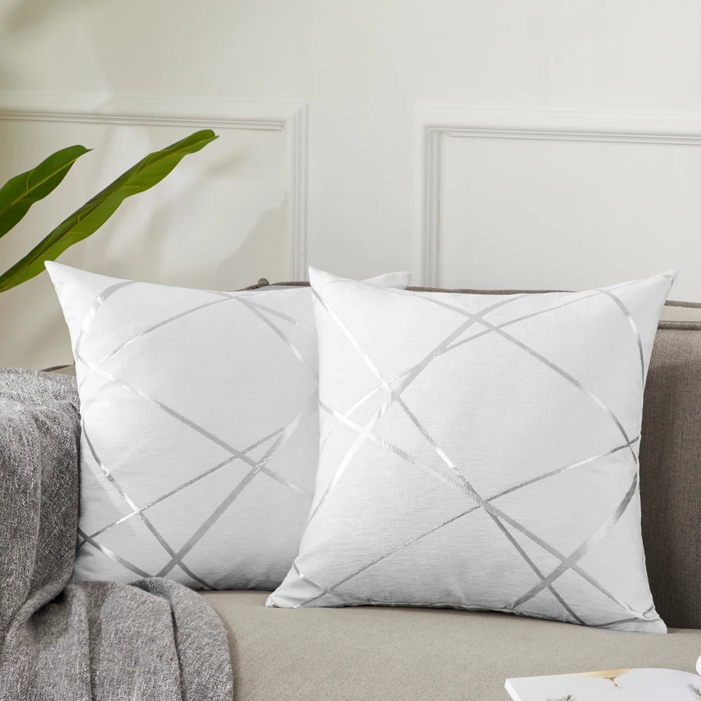 2PCS White Grey Cushion Cover Sofa Home Decoration Geometric Stripe European Style Pillow Covers For Couch Office 45X45 | Дом и сад